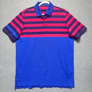 GREYSON Mens L Blue Red Stripe Golf Polo Shirt Pima CottonShort Sleeve‎ Collared